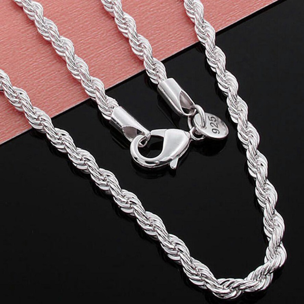 Mens 925 Sterling Silver Necklace Twisted Rope Chain 4mm