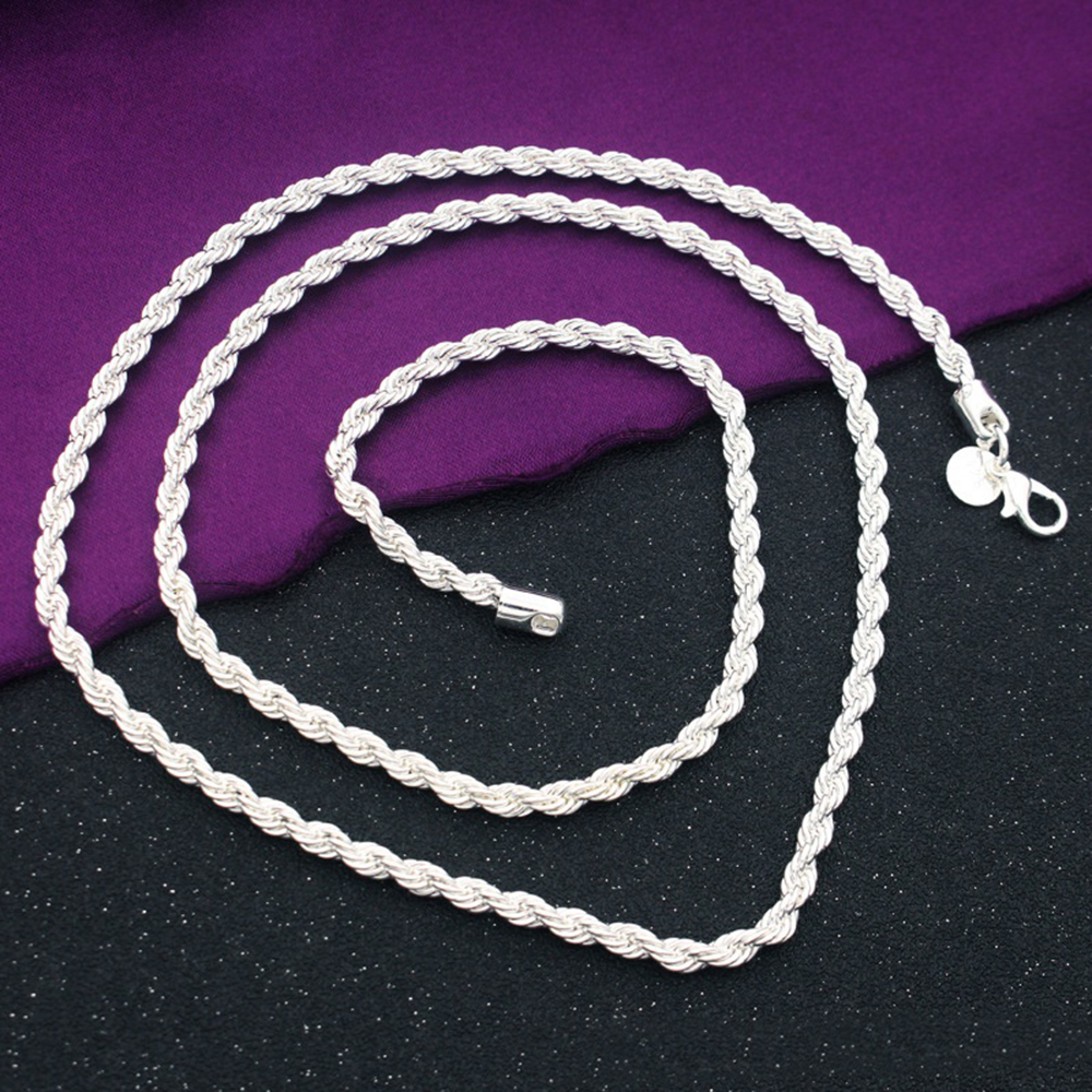 Mens 925 Sterling Silver Necklace Twisted Rope Chain 4mm