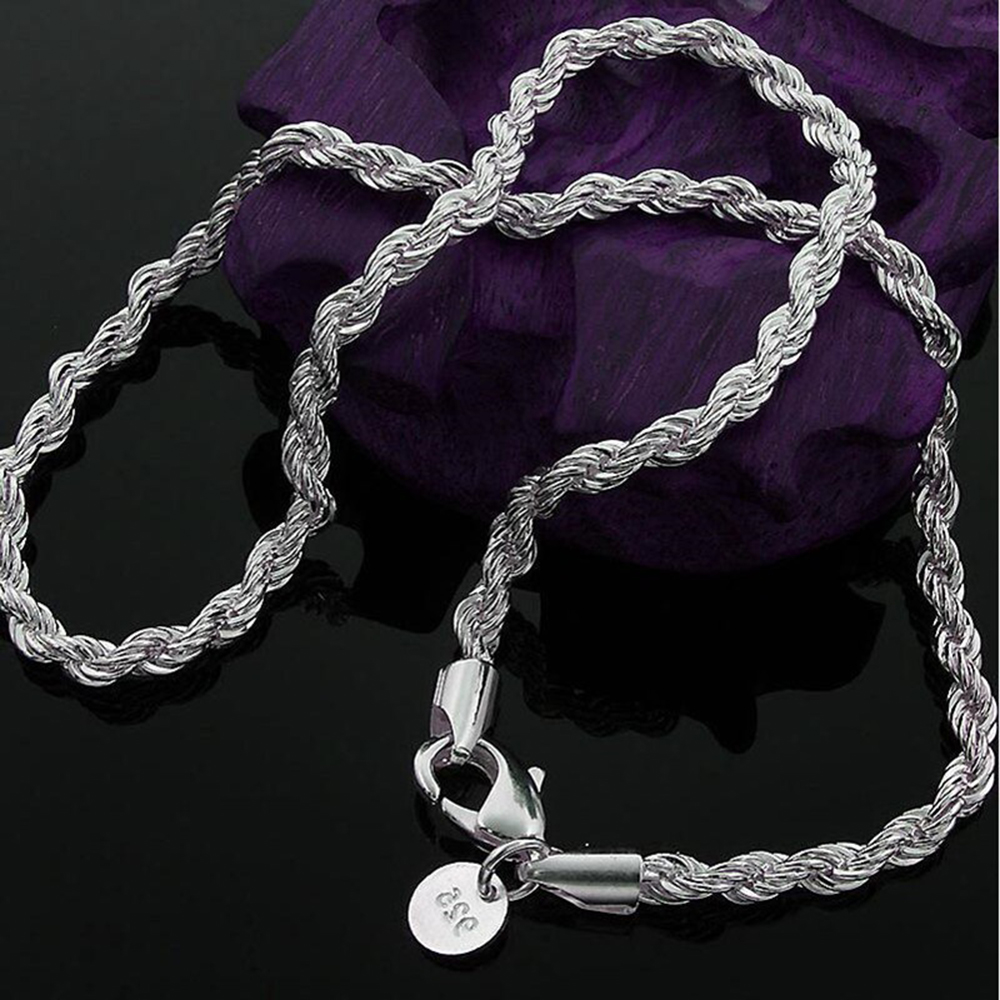 Mens 925 Sterling Silver Necklace Twisted Rope Chain 4mm