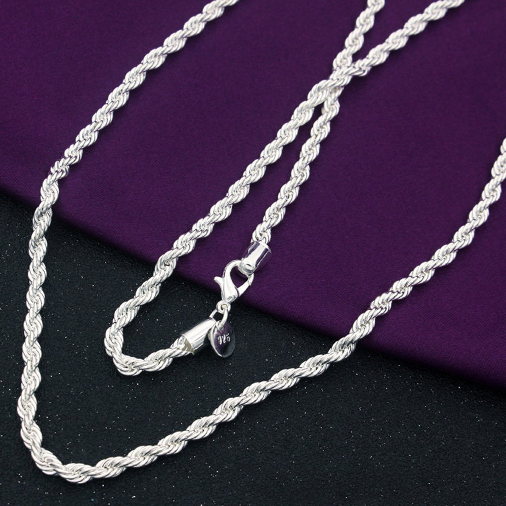 Mens 925 Sterling Silver Necklace Twisted Rope Chain 4mm