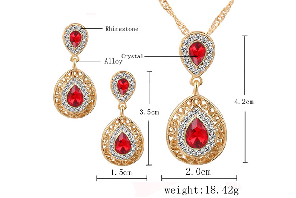 2PCS Necklace Crystal Earrings Water Drop Pendant Jewelry