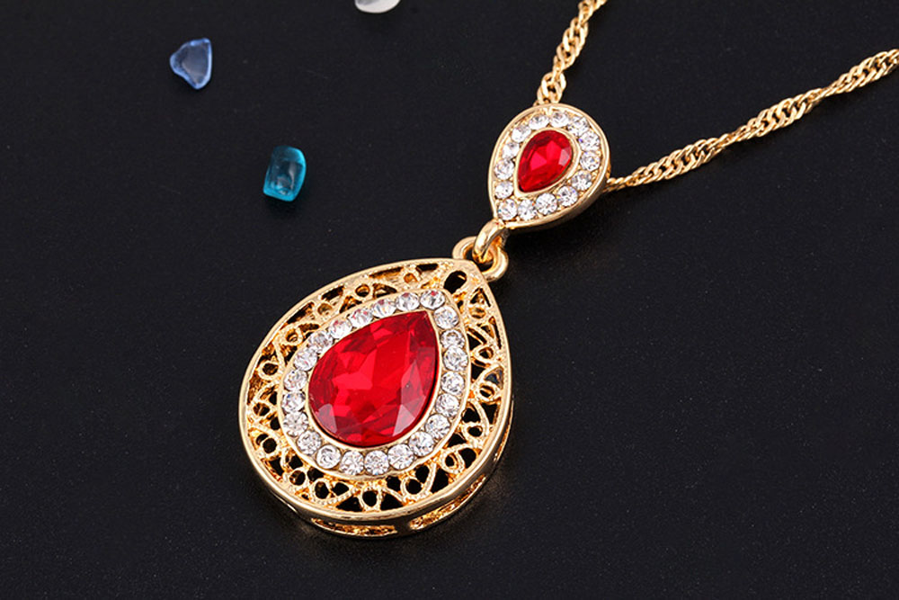 2PCS Necklace Crystal Earrings Water Drop Pendant Jewelry