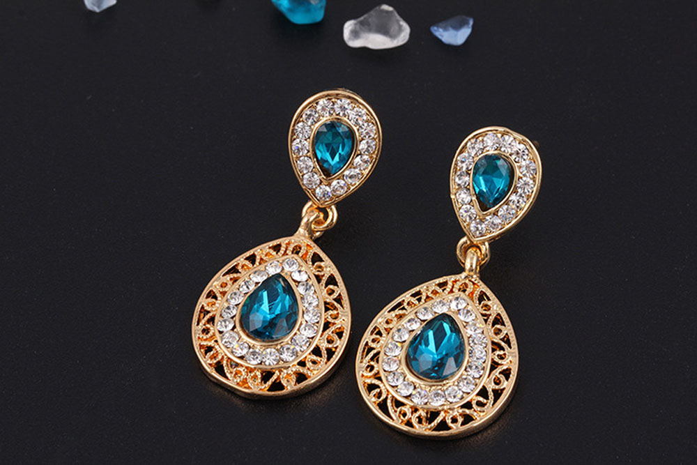 2PCS Necklace Crystal Earrings Water Drop Pendant Jewelry