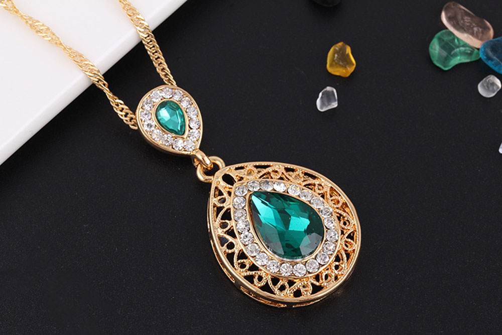 2PCS Necklace Crystal Earrings Water Drop Pendant Jewelry