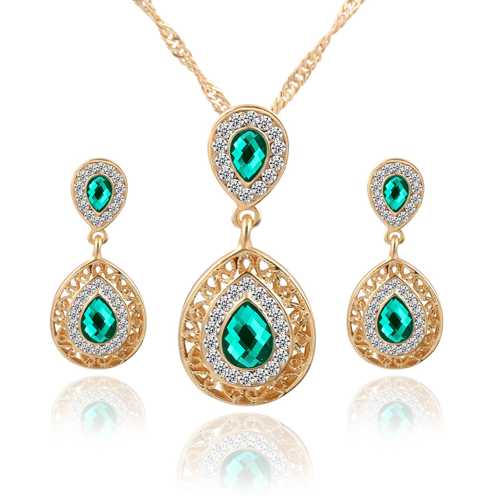 2PCS Necklace Crystal Earrings Water Drop Pendant Jewelry