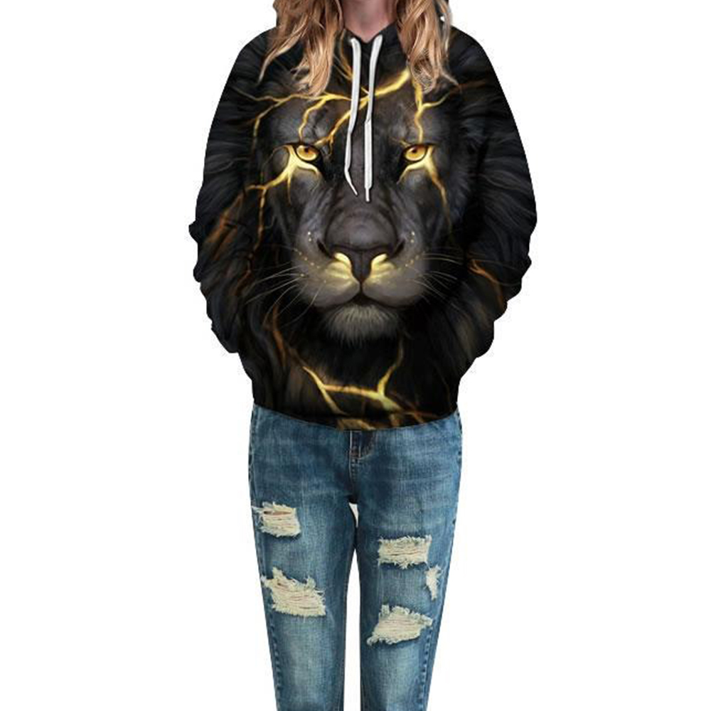 Long Sleeve Lion Light 3D Pattern Hoodie