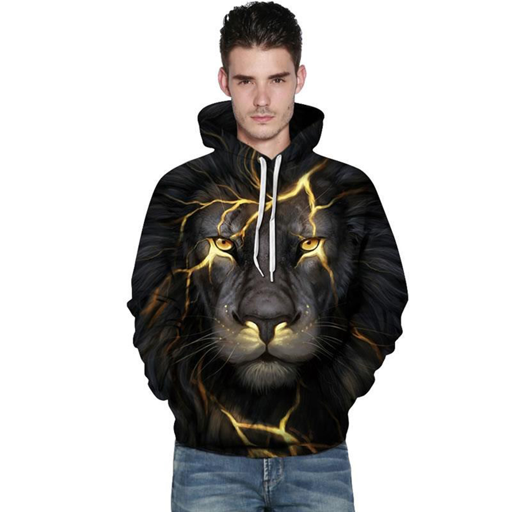 Long Sleeve Lion Light 3D Pattern Hoodie