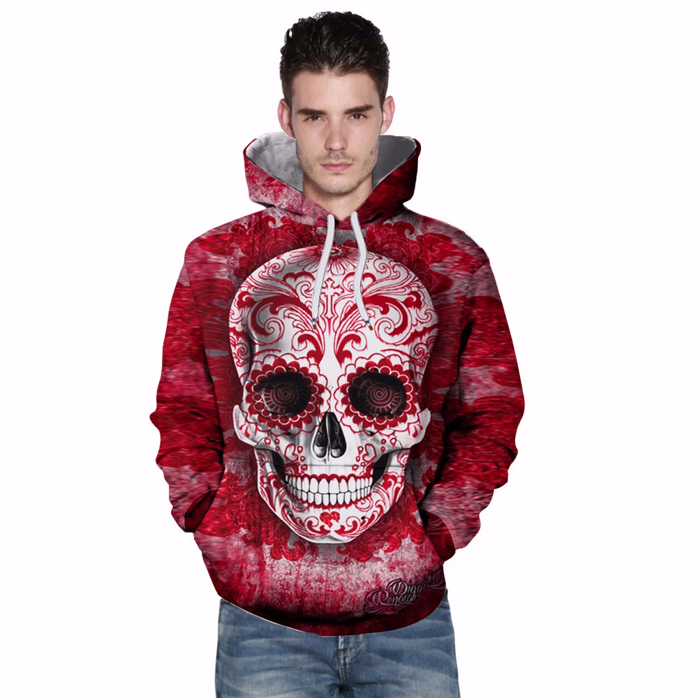 3D Digital Skull Print Pullover Hoodie