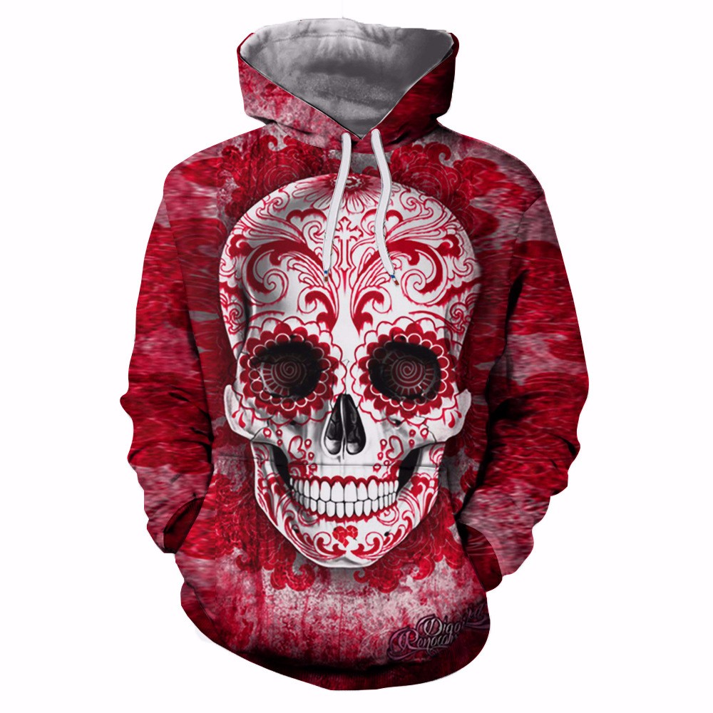 3D Digital Skull Print Pullover Hoodie