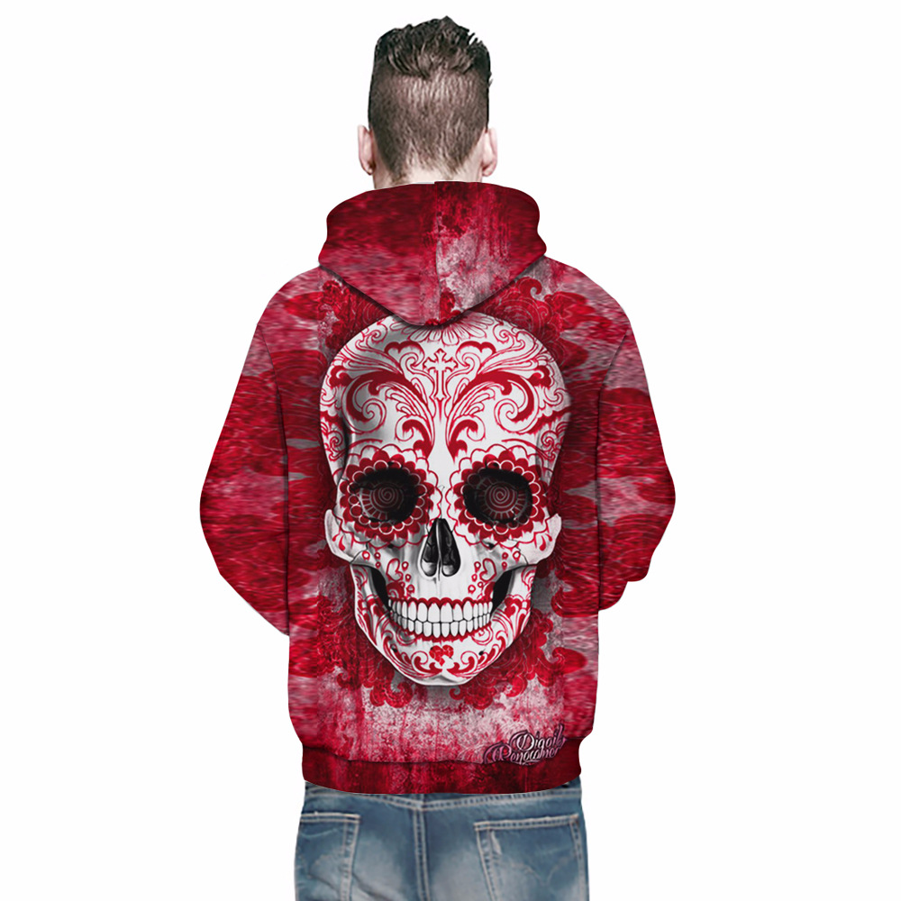 3D Digital Skull Print Pullover Hoodie