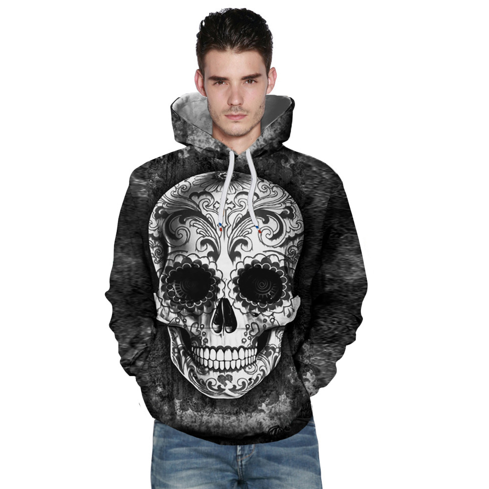 3D Digital Skull Print Pullover Hoodie