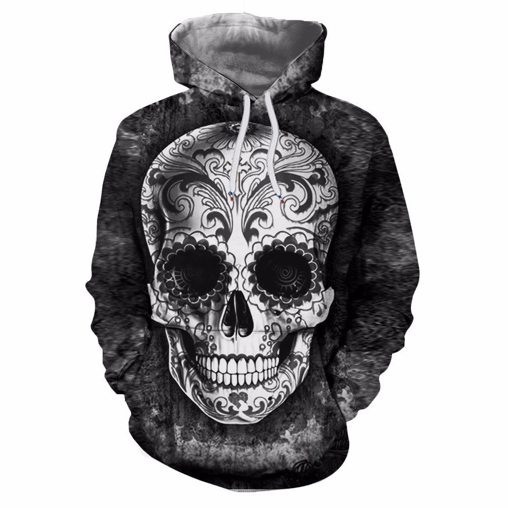 3D Digital Skull Print Pullover Hoodie