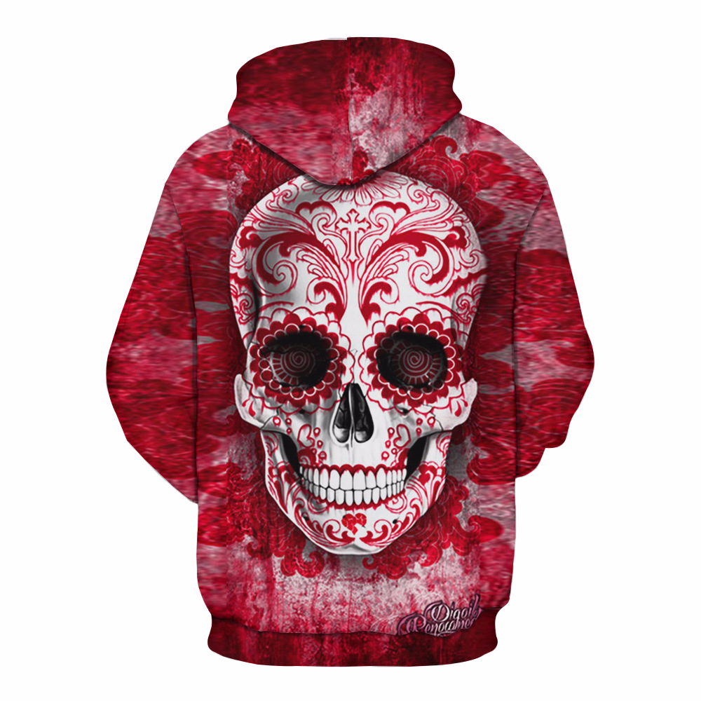 3D Digital Skull Print Pullover Hoodie