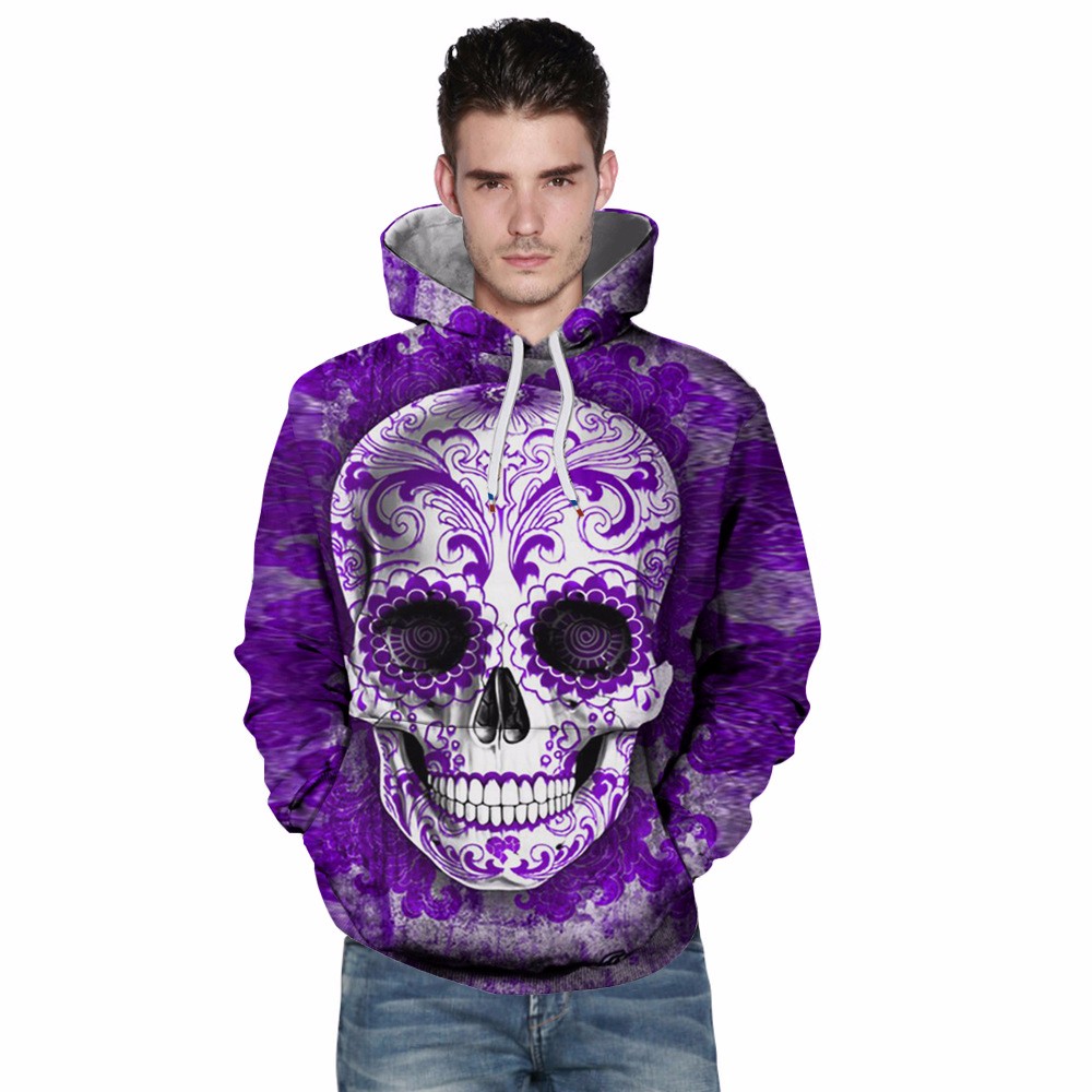 3D Digital Skull Print Pullover Hoodie