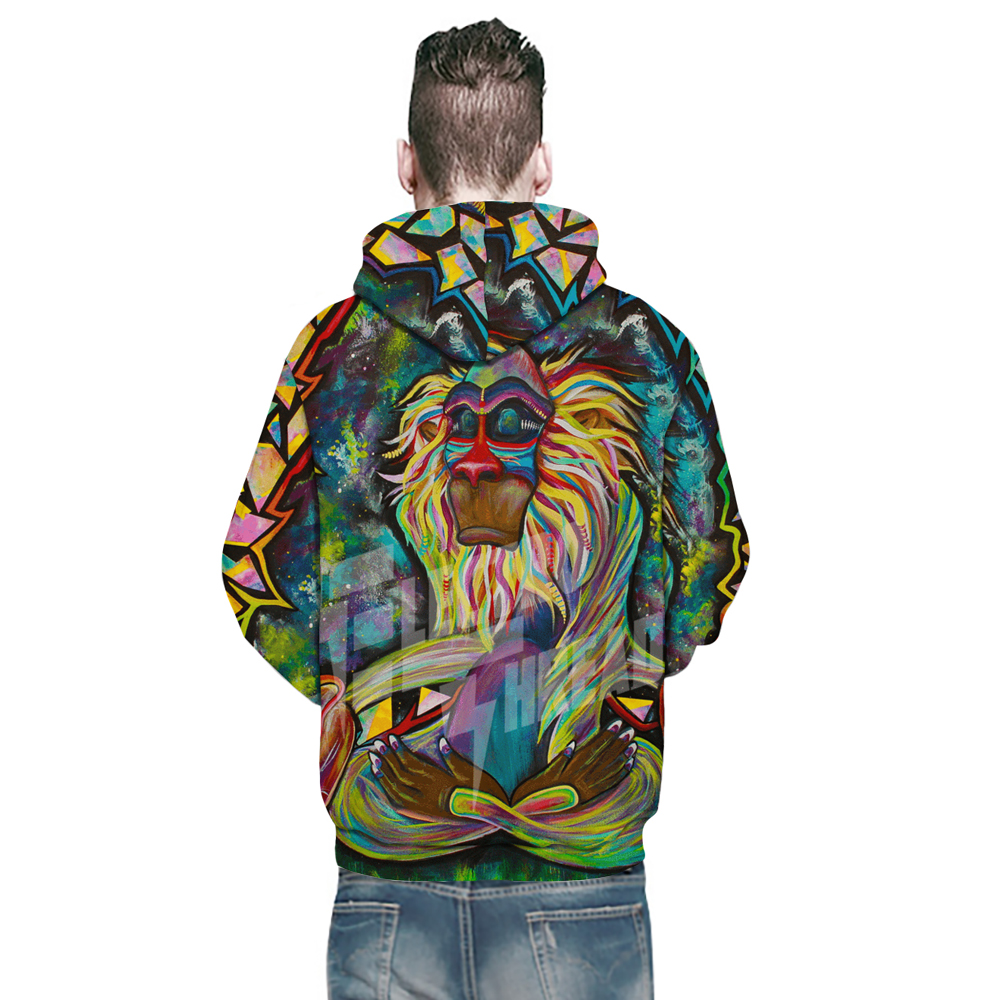 New Fashion Meditating Rafiki 3D Printing Men's Long-Sleeved Hoodie