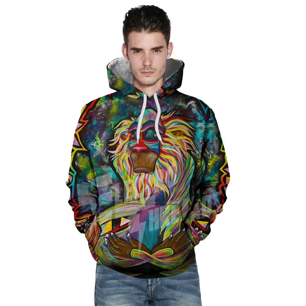 New Fashion Meditating Rafiki 3D Printing Men's Long-Sleeved Hoodie