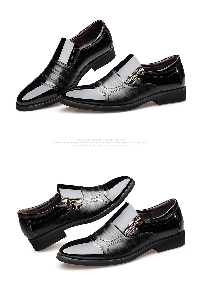 Men Color Blocking Side Zipper Pointed Toe Formal Dress Shoes