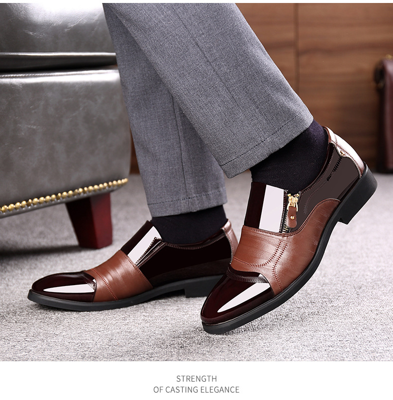 Men Color Blocking Side Zipper Pointed Toe Formal Dress Shoes