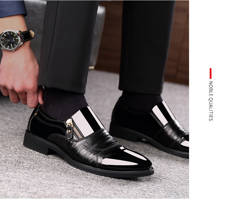 Men Color Blocking Side Zipper Pointed Toe Formal Dress Shoes