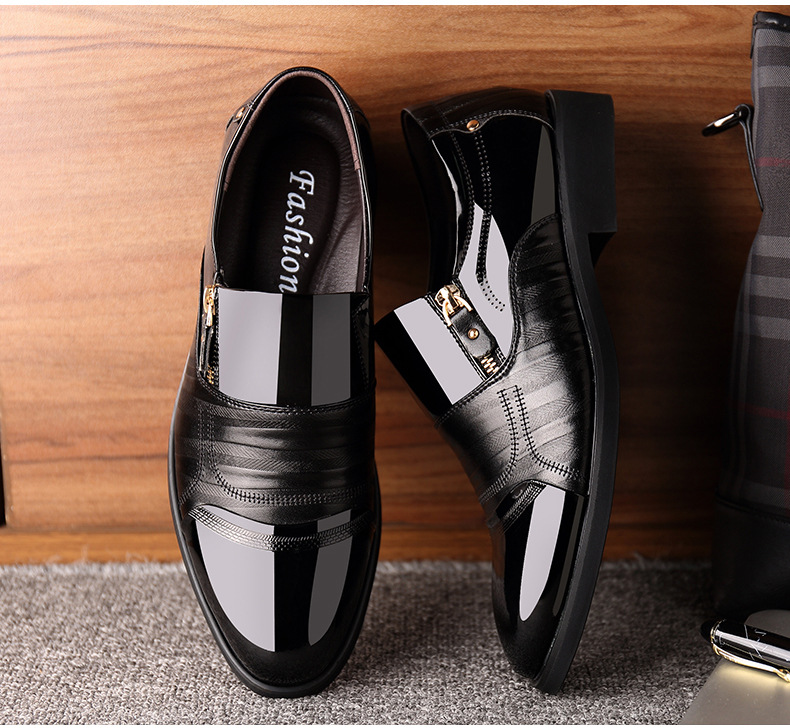 Men Color Blocking Side Zipper Pointed Toe Formal Dress Shoes