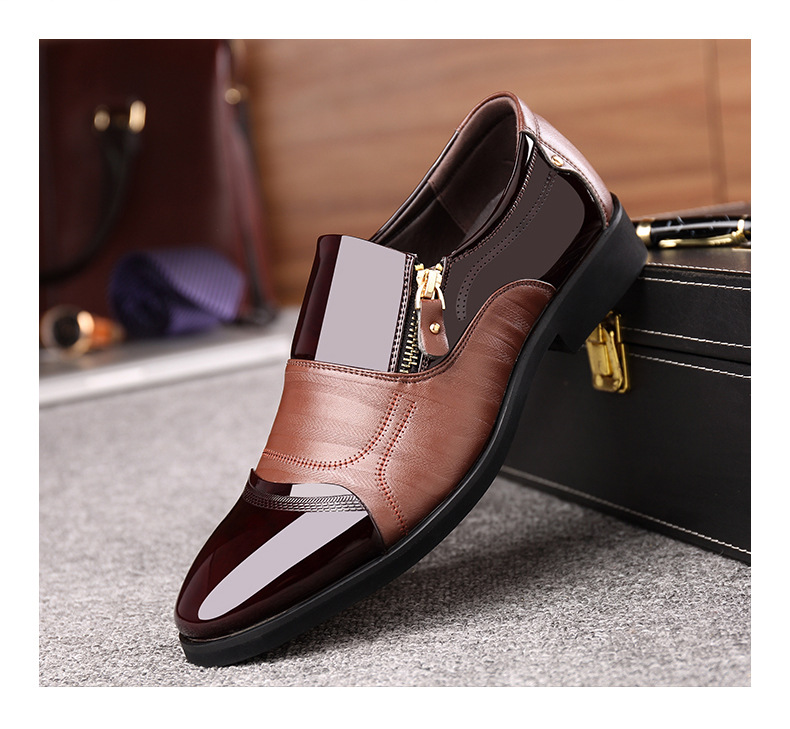 Men Color Blocking Side Zipper Pointed Toe Formal Dress Shoes