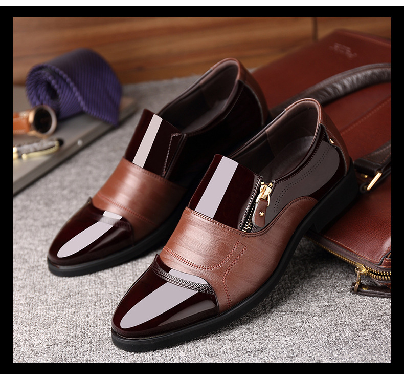 Men Color Blocking Side Zipper Pointed Toe Formal Dress Shoes