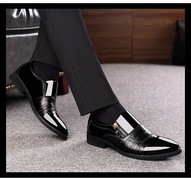 Men Color Blocking Side Zipper Pointed Toe Formal Dress Shoes