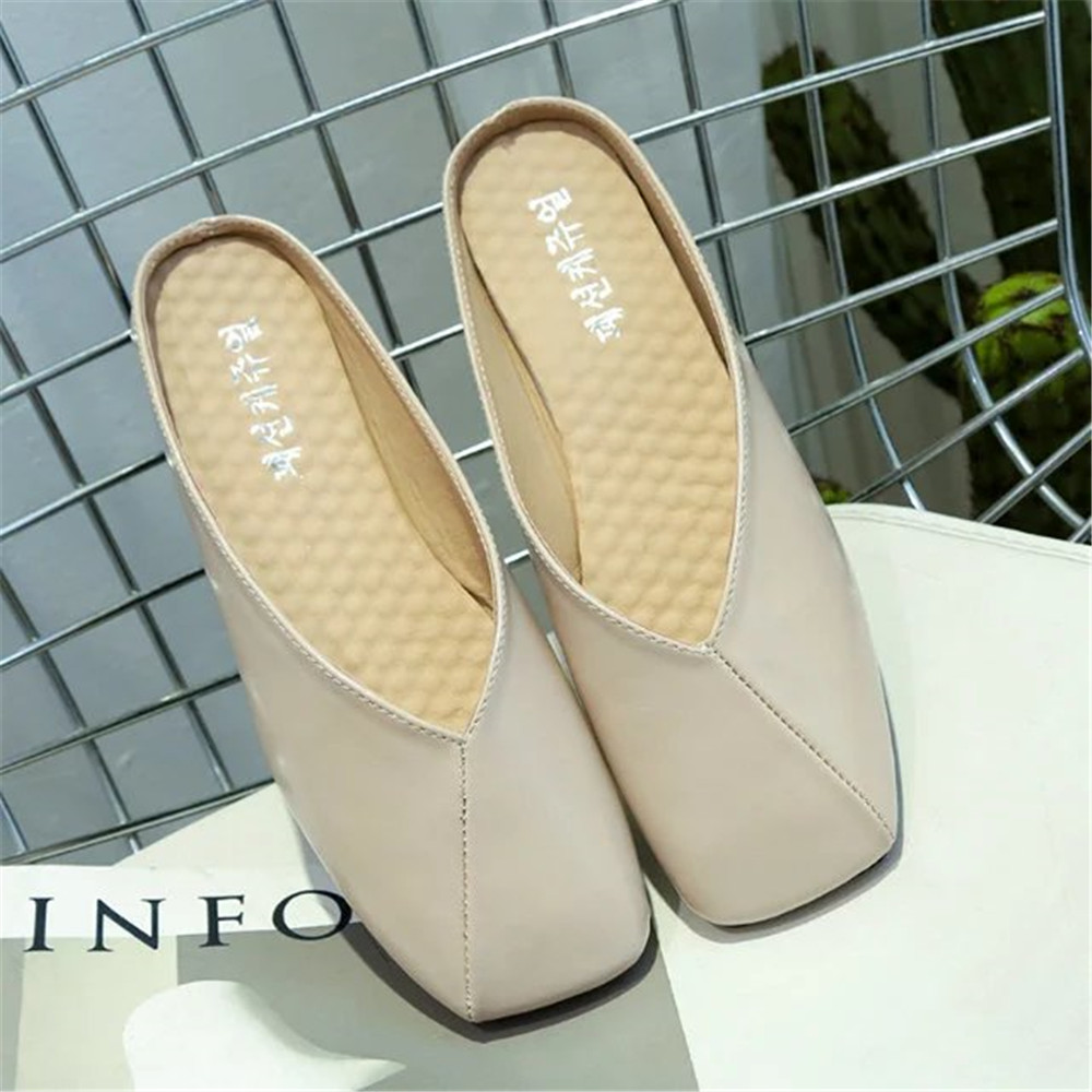 Fashion Slippers Retro Leather Square Head Women's Shoes - Warm White ...