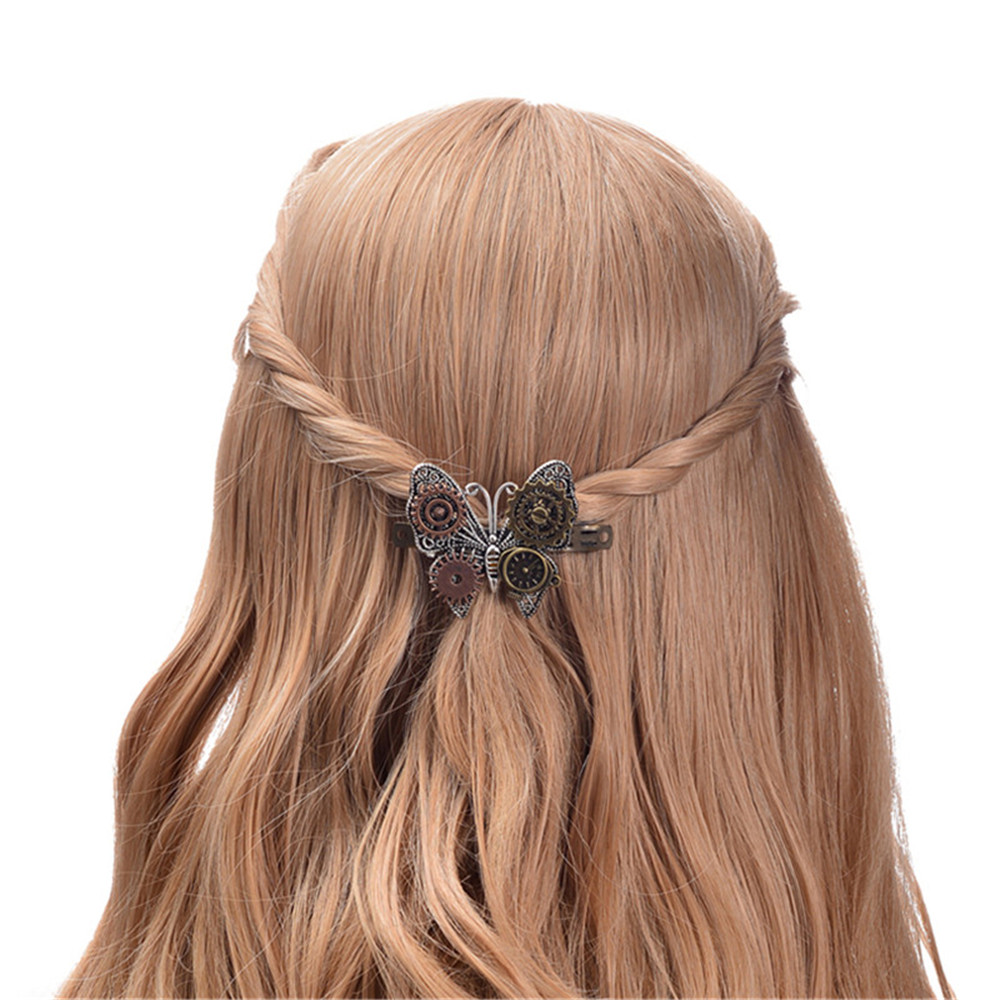 European and American Fashion Jewelry Steampunk Gear Alloy Butterfly Hair Clips