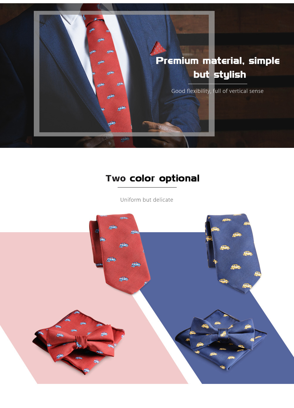 3PCS Stinky Polyester Necktie Bowtie Pocket Square Clothing Accessory