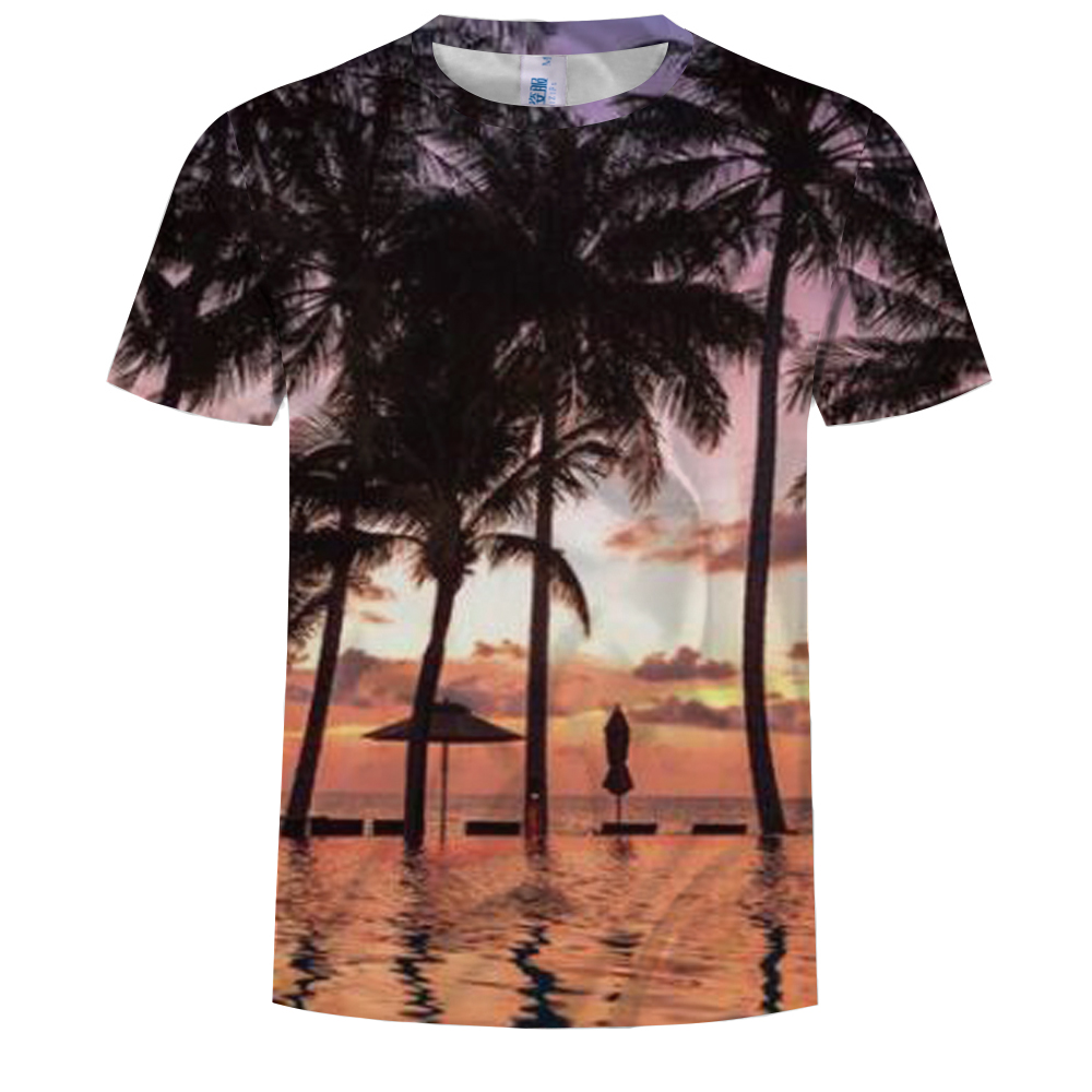 Summer fashion tropical landscape print Men's short sleeve T-shirt