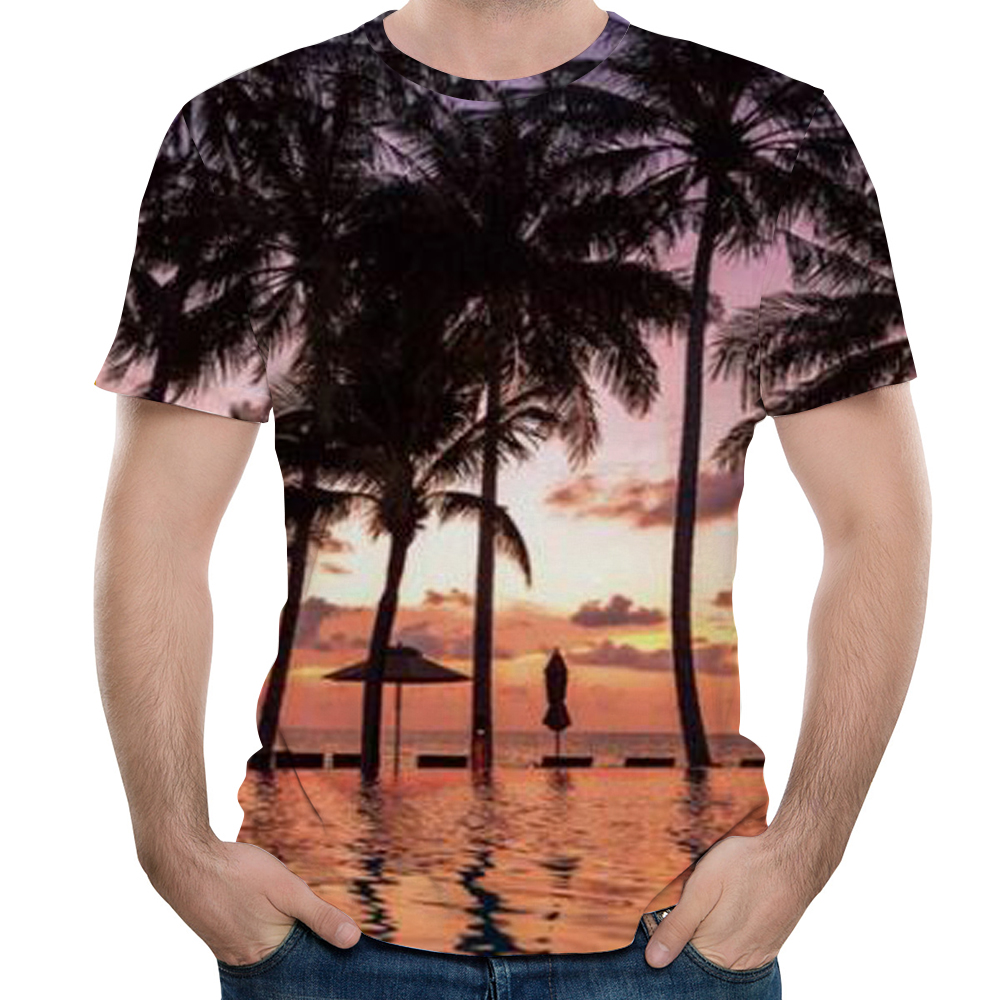 Summer fashion tropical landscape print Men's short sleeve T-shirt