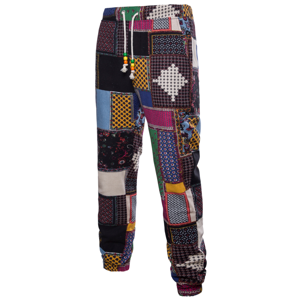 Men's Spring and Summer Thin Sizes of Folk Wind Linen Print Trousers