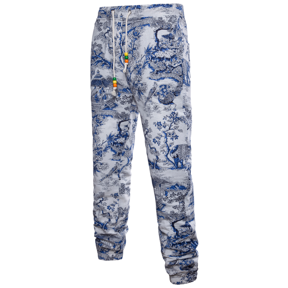 Men's Spring and Summer Thin Sizes of Folk Wind Linen Print Trousers