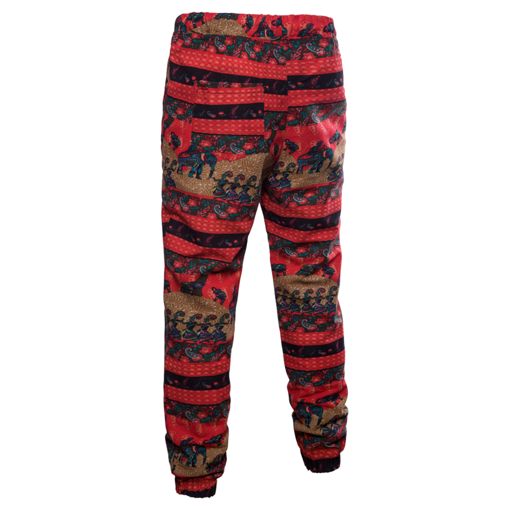 Men's Spring and Summer Thin Sizes of Folk Wind Linen Print Trousers