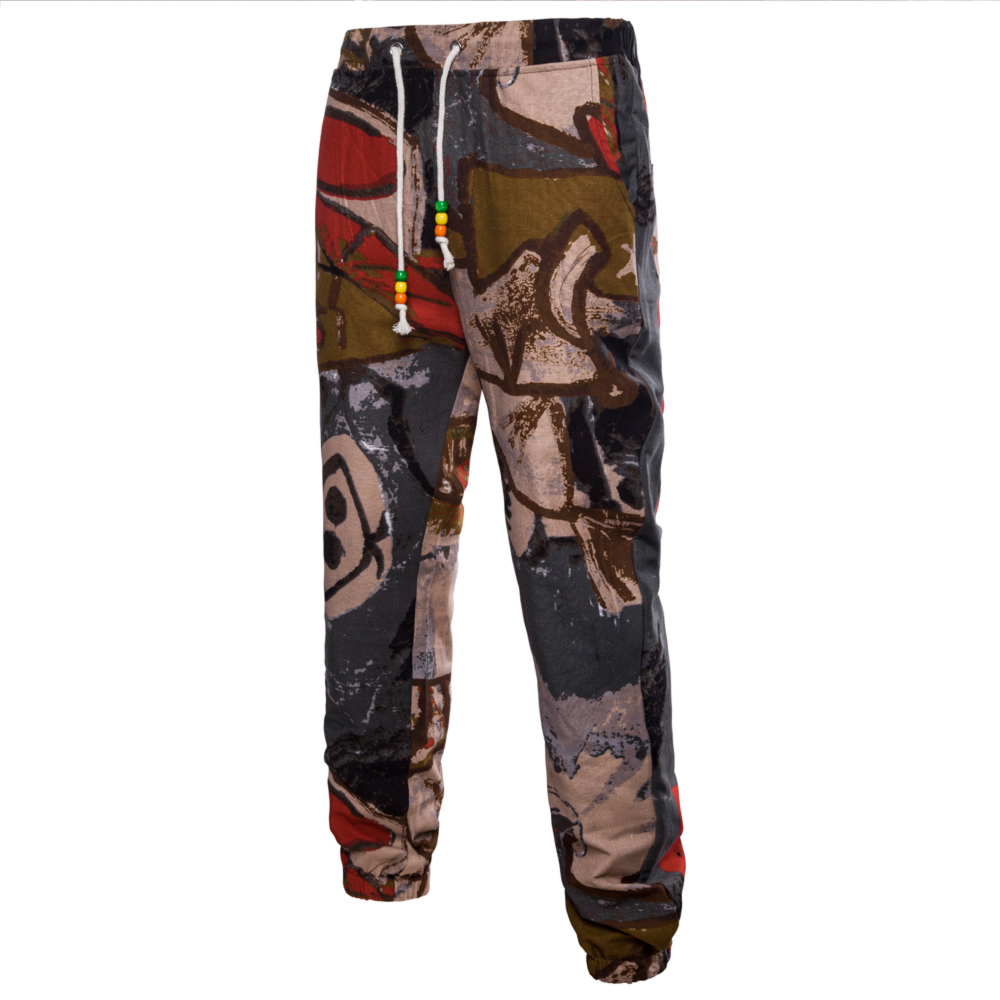 Men's Spring and Summer Thin Sizes of Folk Wind Linen Print Trousers