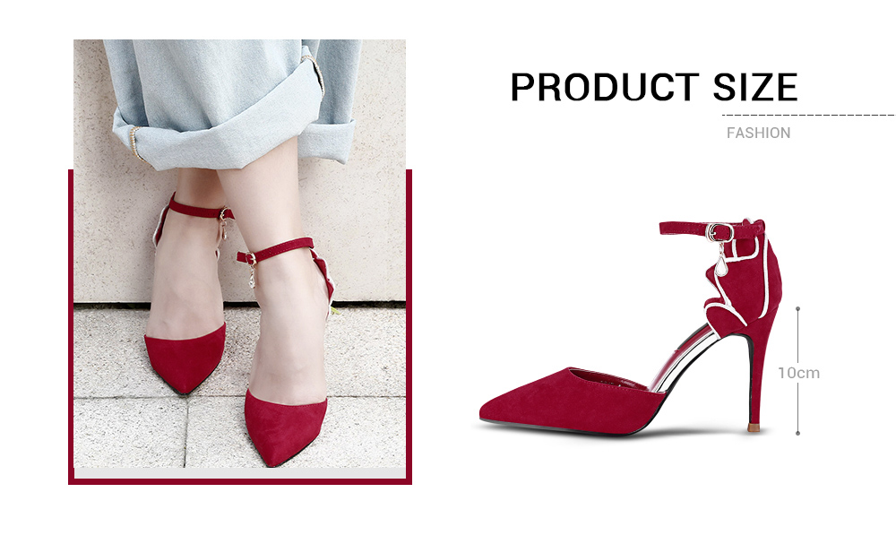 Sexy Pointed Toe Ankle Strap Rhinestone Petal-like Suede Stiletto Heel Women Sandals