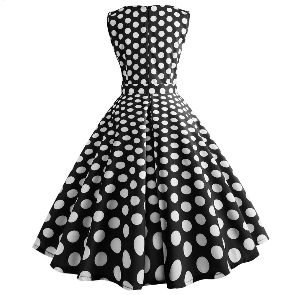 Hepburn Vintage Series Women Dress Spring And Summer Grenadine Stitching Dot Design Sleeveless Belt Retro Corset Dress