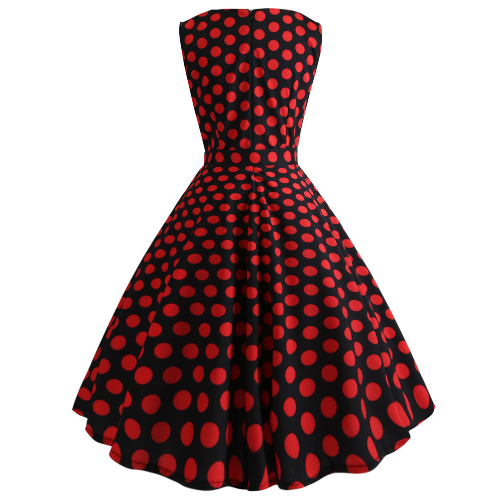 Hepburn Vintage Series Women Dress Spring And Summer Grenadine Stitching Dot Design Sleeveless Belt Retro Corset Dress