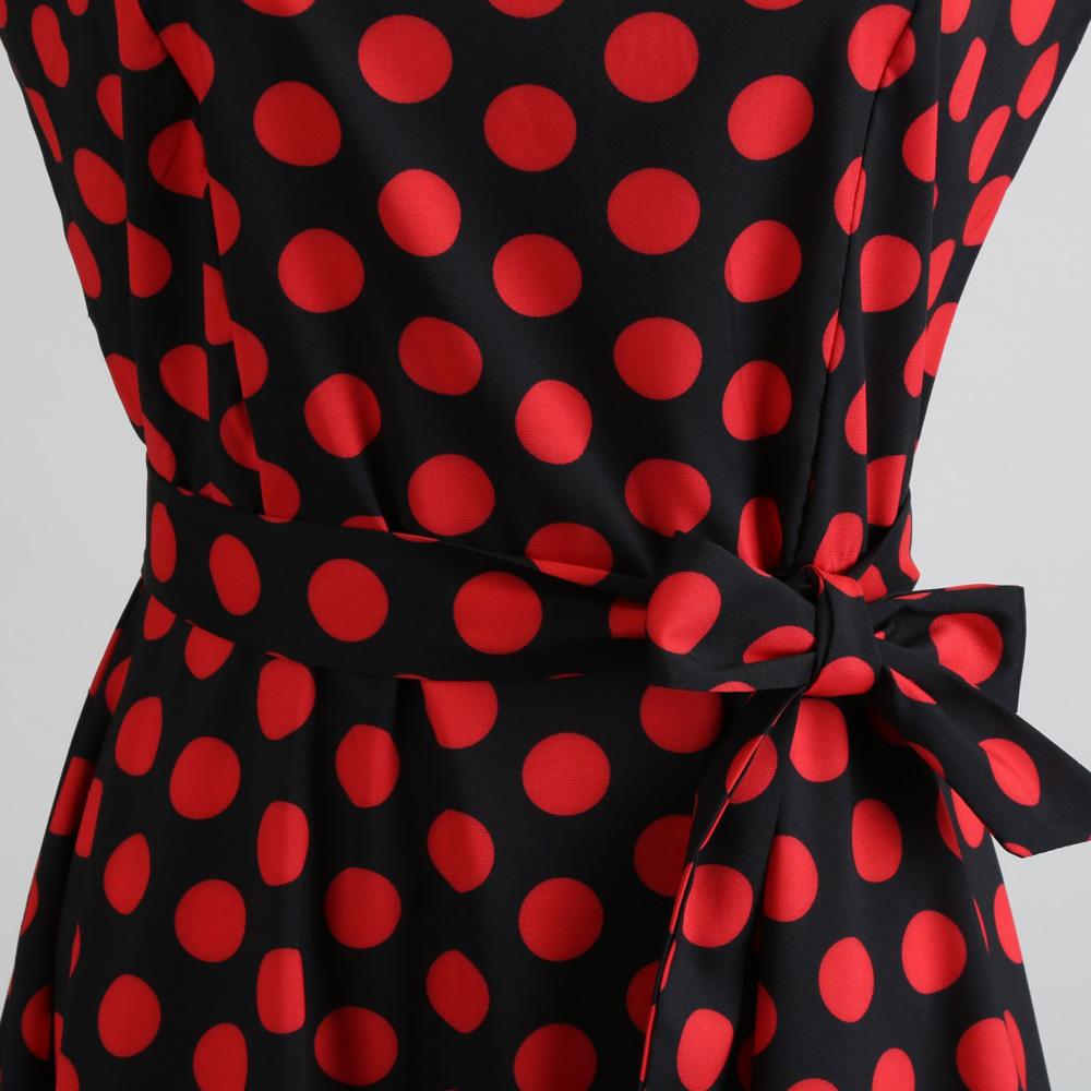 Hepburn Vintage Series Women Dress Spring And Summer Grenadine Stitching Dot Design Sleeveless Belt Retro Corset Dress