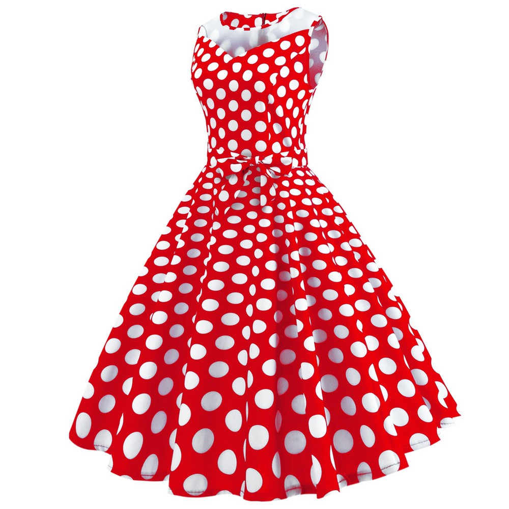 Hepburn Vintage Series Women Dress Spring And Summer Grenadine Stitching Dot Design Sleeveless Belt Retro Corset Dress