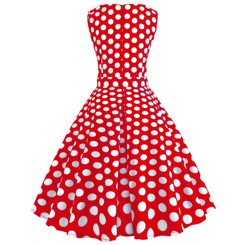 Hepburn Vintage Series Women Dress Spring And Summer Grenadine Stitching Dot Design Sleeveless Belt Retro Corset Dress