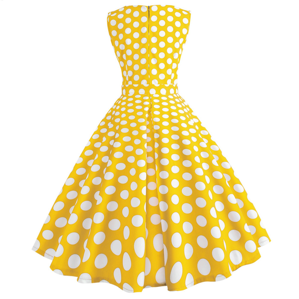 Hepburn Vintage Series Women Dress Spring And Summer Grenadine Stitching Dot Design Sleeveless Belt Retro Corset Dress