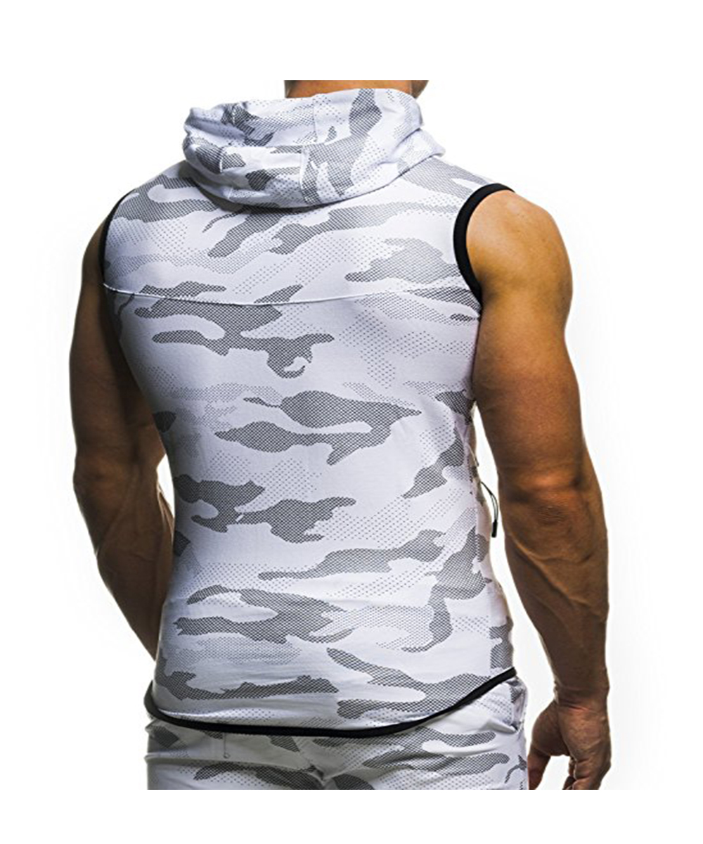 2018 New Camouflage Digital Printing Zipper Casual Slim Sleeveless Hoodie