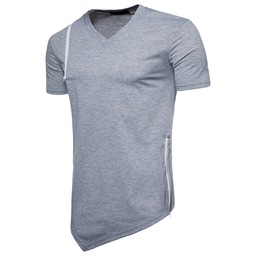 New Men'S Fashion Zipper Design Hip-Hop Long-Sleeved Short-Sleeved T-Shirt
