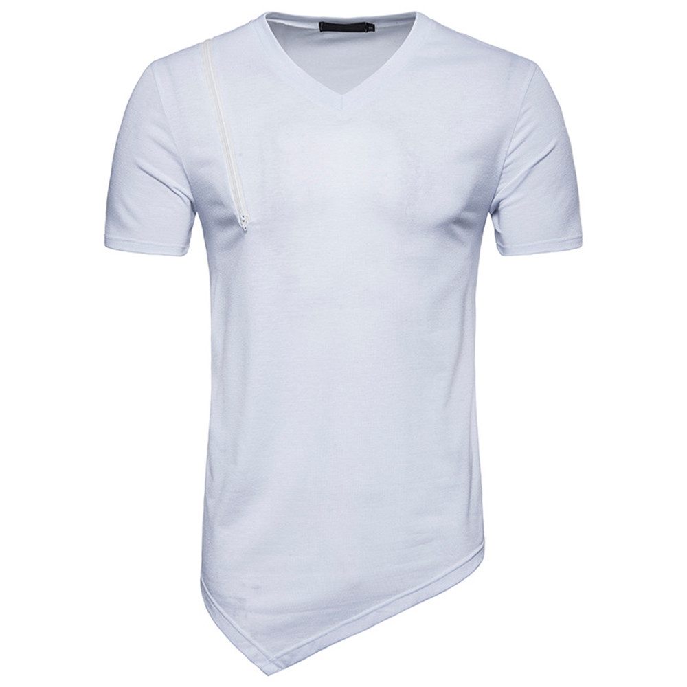 New Men'S Fashion Zipper Design Hip-Hop Long-Sleeved Short-Sleeved T-Shirt