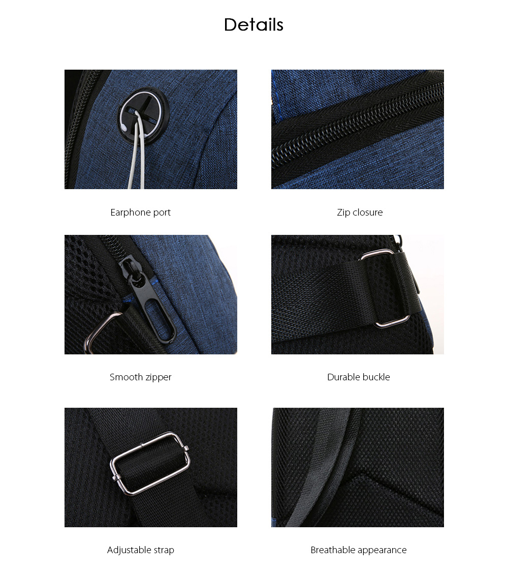 Canvas Casual Men Chest Pack Male Travel Crossbody Bag with Earphone Port