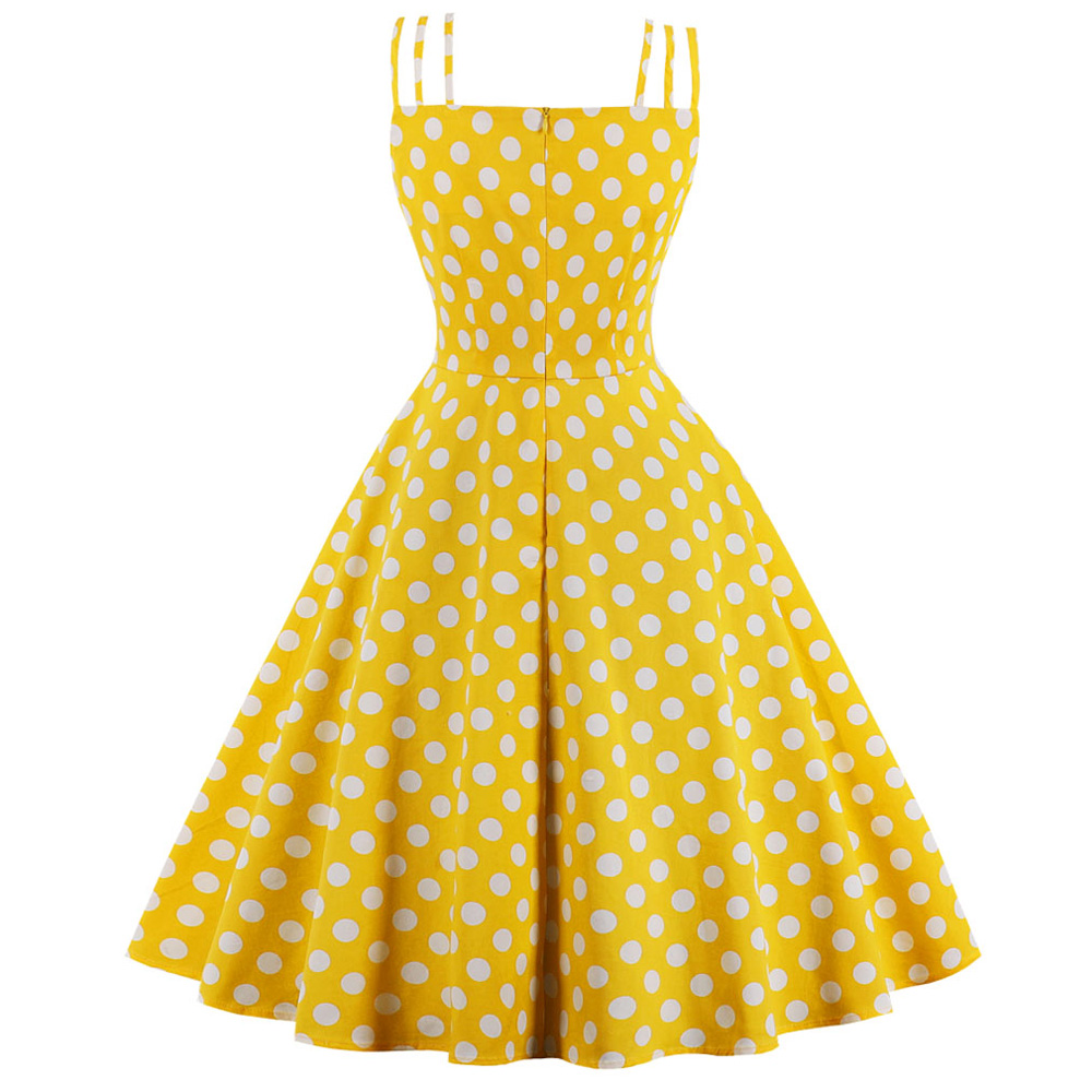 Zaful Hepburn Vintage Series Women Dress Spring And Summer Straps Fashion Dot Printing Bowknot Chest Design Sleeveless Corset Retro Dress