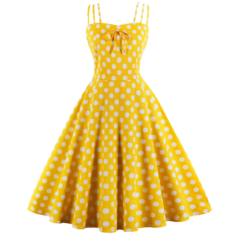 Zaful Hepburn Vintage Series Women Dress Spring And Summer Straps Fashion Dot Printing Bowknot Chest Design Sleeveless Corset Retro Dress