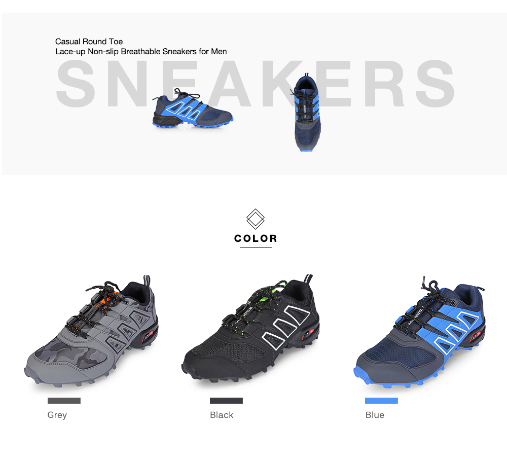 Casual Round Toe Lace-up Mesh Non-slip Breathable Sneakers Men Outdoor Shoes
